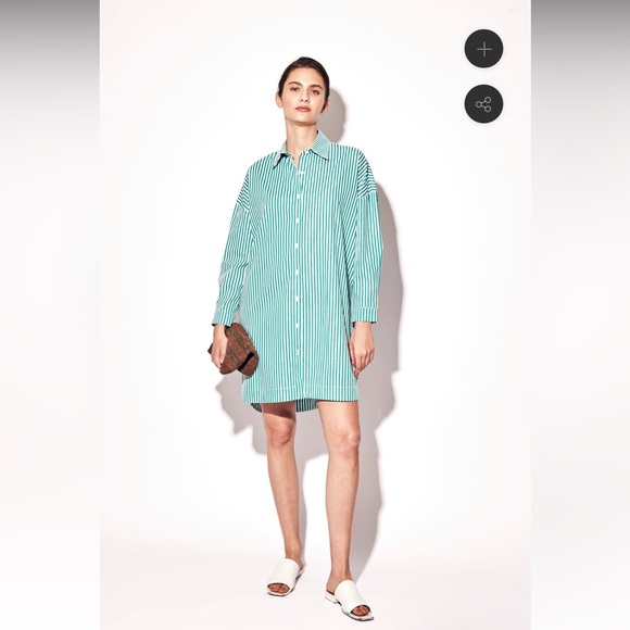 deluc solar green & white striped button front collared shirt dress size xs - Picture 4 of 8